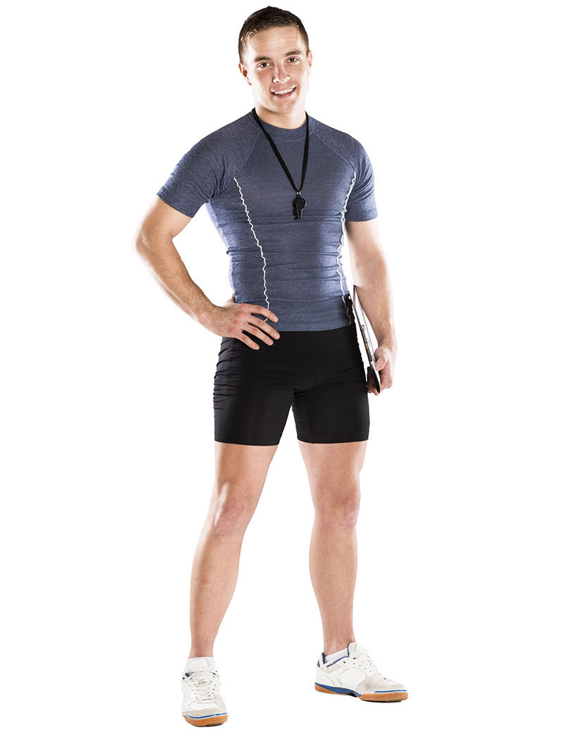 a gym coach standing in a white background