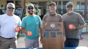 Team from Sporting Clays Tournament holding winning trophy