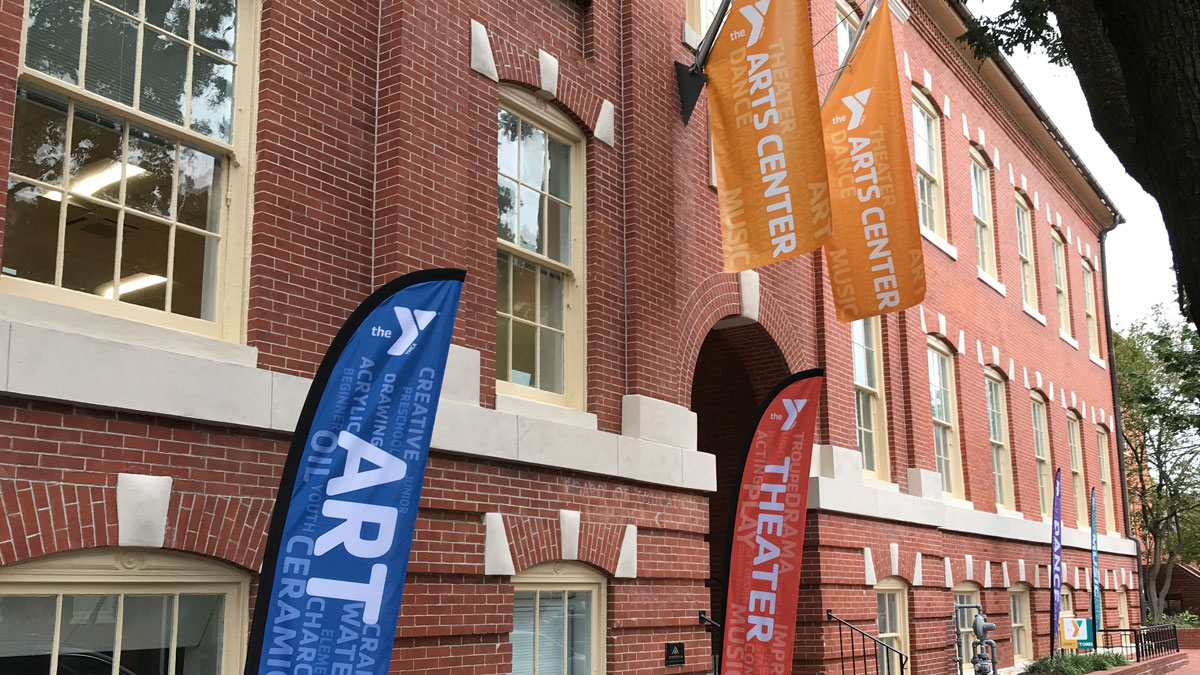 Y Arts Center (YAC) with flags outside