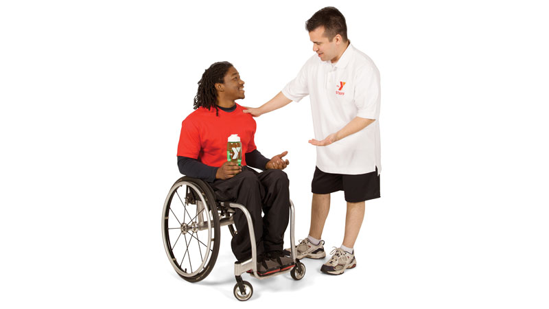 Y staff with person in wheelchair